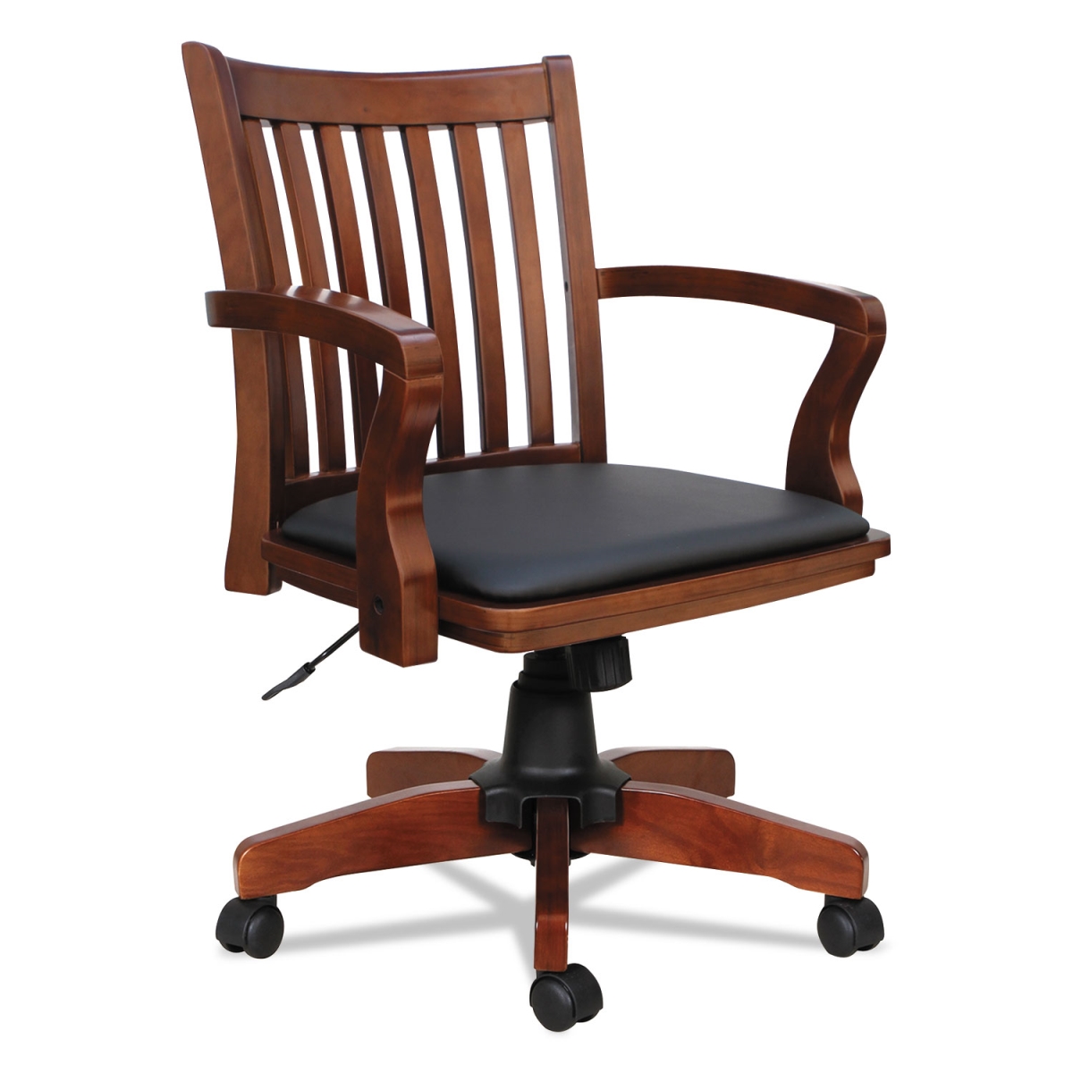 Alera Alepc4299c Postal Series Slat-back Wood & Leather Chair, Cherry & Black