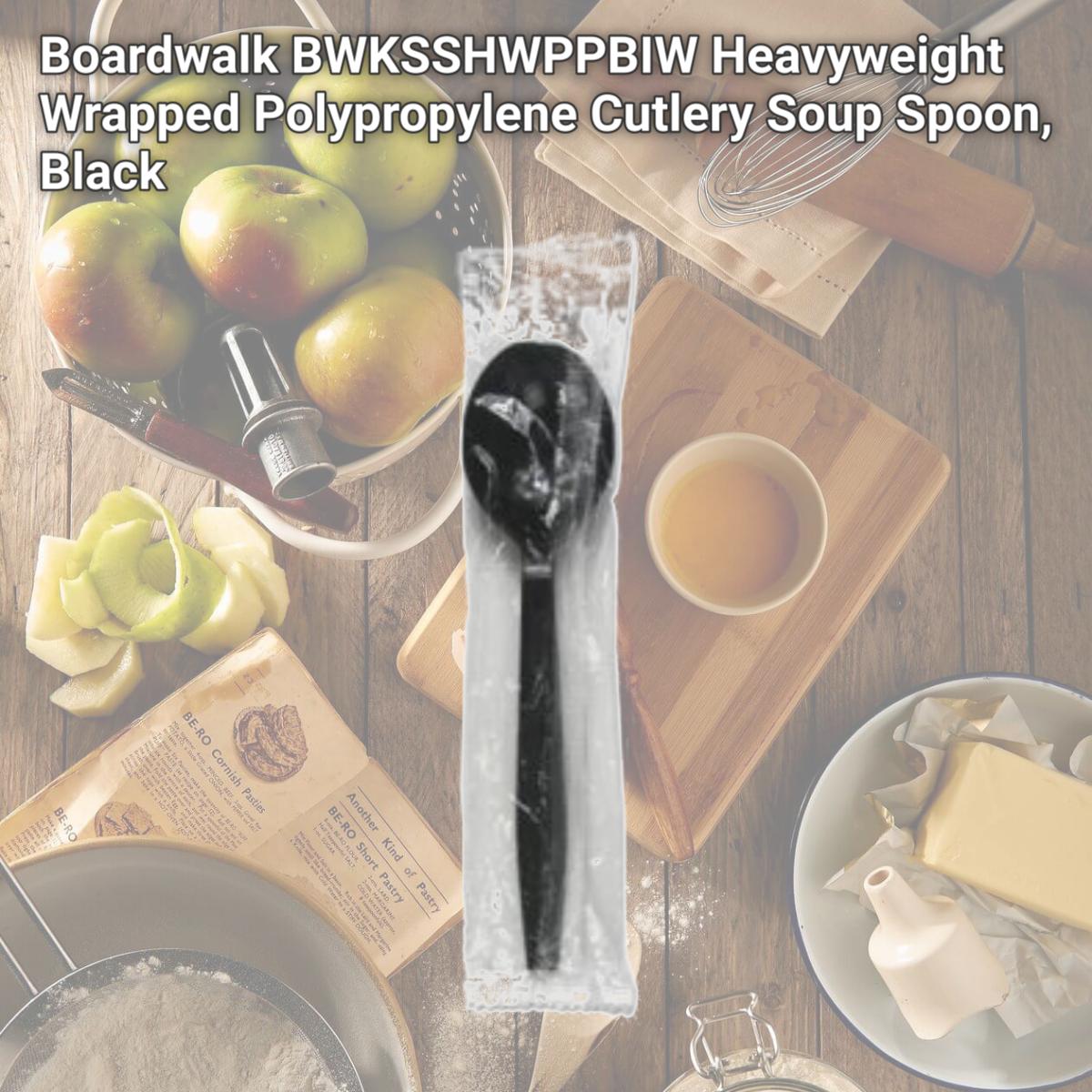 Picture of Boardwalk BWKSSHWPPBIW Heavyweight Wrapped Polypropylene Cutlery Soup Spoon, Black