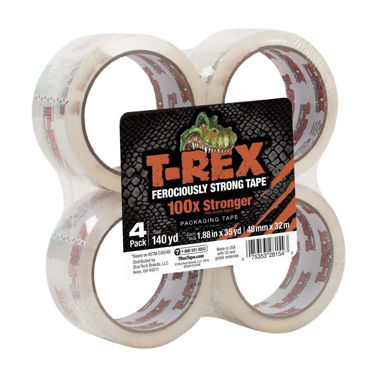 . 285045 T-rex Clear Packing Tape Refill, 4 Rolls - 1.88 In. X 35 Yd.