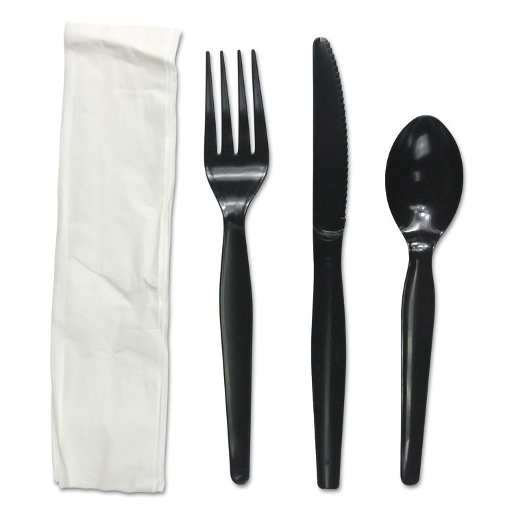 Fktnhwpsbla Four-piece Cutlery Kit, Fork & Knife & Napkin & Teaspoon, Black