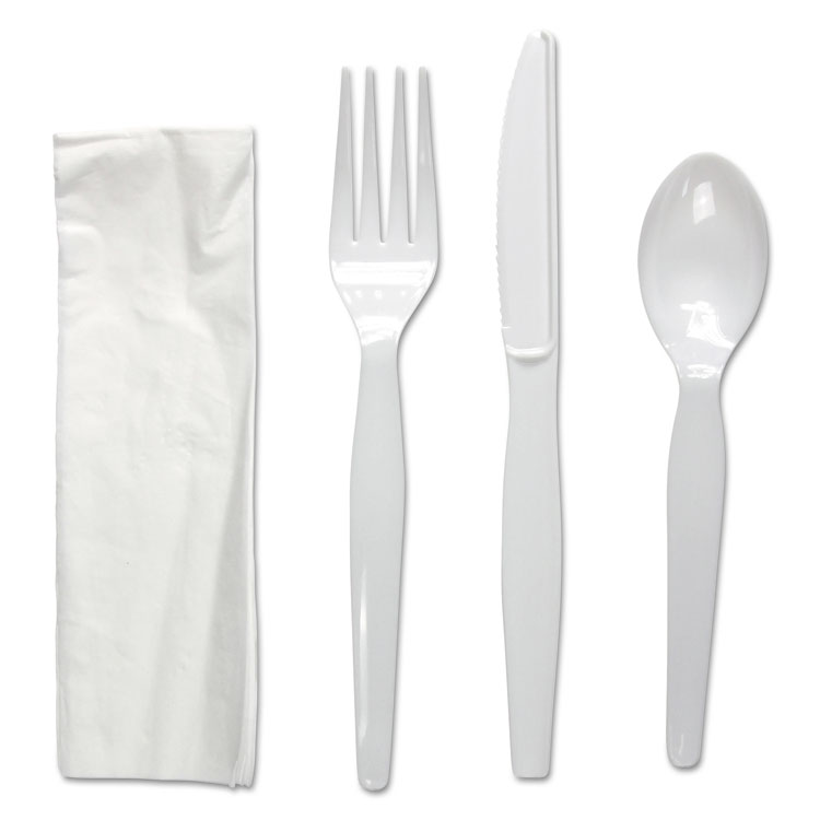 Fktnhwpswh Four-piece Cutlery Kit, Fork & Knife & Napkin & Teaspoon, White
