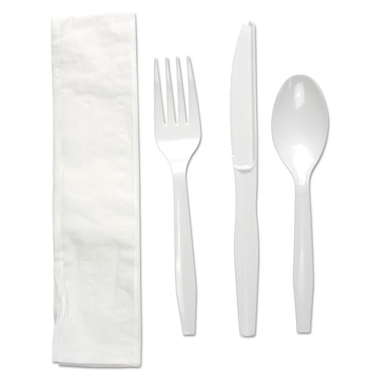 Fktnmwpswh Four-piece Cutlery Kit, Fork & Knife & Napkin & Teaspoon, White