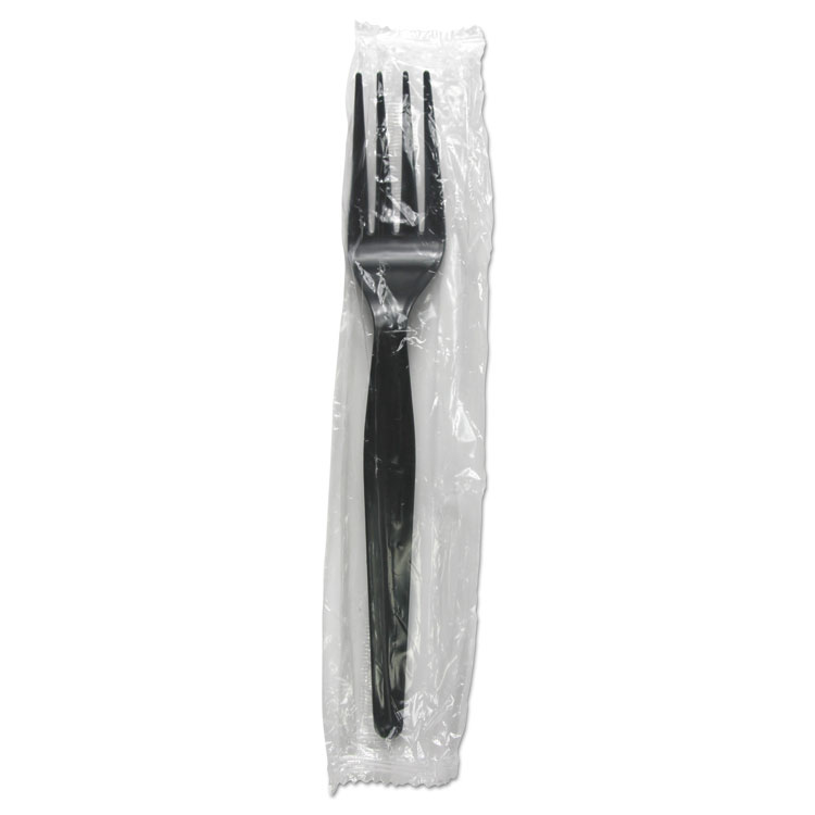Forkhwpsbiw Heavyweight Wrapped Polystyrene Cutlery, Fork, Black