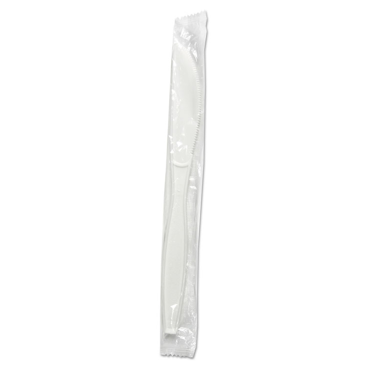 Knihwppwiw Heavyweight Wrapped Polypropylene Cutlery, Knife - White