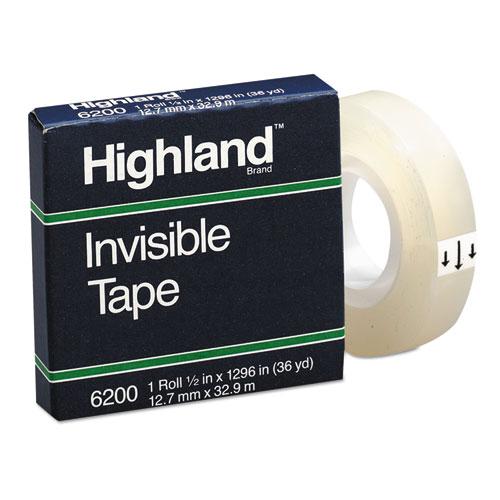 6200121296 0.5 X 1296 In. & 1 In. Core Invisible Permanent Mending Tape, Clear