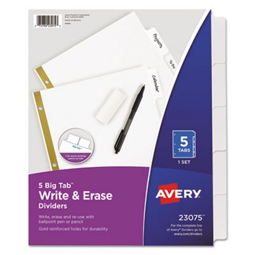 23075 11 X 8.5 In. Big 5-tab Write-on Dividers With Erasable Laminated Tabs, White