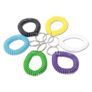56051 Plastic Wrist Coil Plus Key Ring, Assorted Color - 6 Per Pack