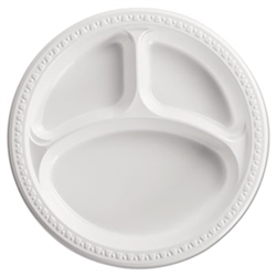 81230 10.25 In. Heavy Weight Plastic 3 Compartment Plates - White, 125 Per Pack - Pack Of 4
