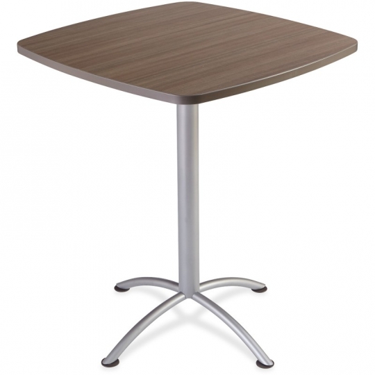 69757 Iland Table, Contour With Square Bistro Style - Natural Teak & Silver, 42 X 36 X 36 In.