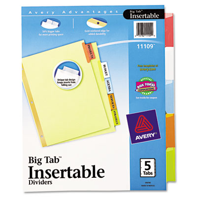 Avery-dennison 11109 5-tab Insertable Big Tab Dividers, Letter
