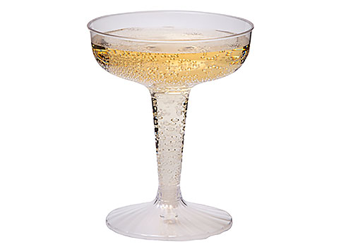 4 Oz Plastic Champagne Glasses - Clear Construction, 2 Piece - 25 Per Pack