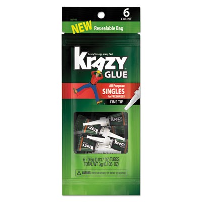 Elmers Products 2027153 Krazy Glue All-purpose Super Glue Single-use Tubes, Clear - 6 Per Pack