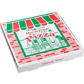 9204393 20 X 20 In. Corrugated Storefront Pizza Boxes - White, Red & Green