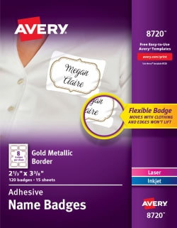 8720 Removable Adhesive Name Tag Labels, Gold Metallic Border