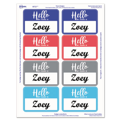 8722 Helo Flexible Adhesive Name Badge Labels, Assorted Color
