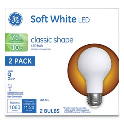General Electric 31180 10w Classic Led Soft White Non-dimmable Bulb A21 - 2 Per Pack