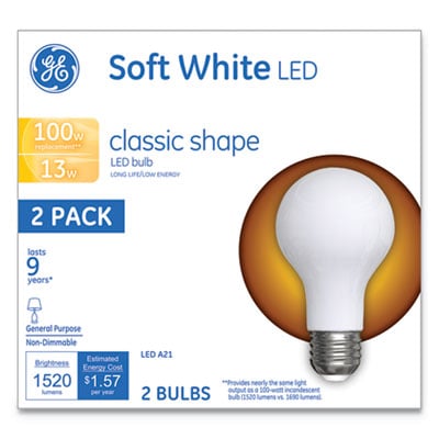 General Electric 31185 13w Classic Led Soft White Non-dimmable Bulb A21 - 2 Per Pack