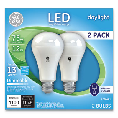 General Electric 66117 14w Led Daylight A21 Dimmable Light Bulb - 2 Per Pack