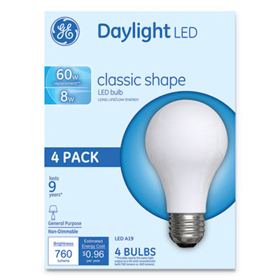 General Electric 99192 8w Classic Led Daylight Non-dim A19 Light Bulb, Pack Of 4