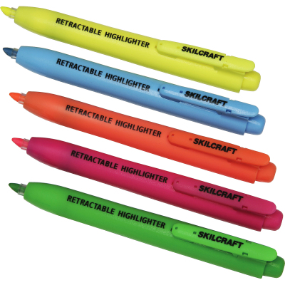 5548211 7520015548211 Retractable Highlighter, Chisel Tip - Assorted Color