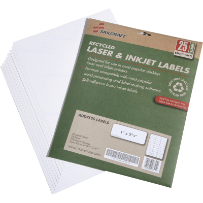 5789292 7530015789292 1 X 2.62 In. Recycled Laser & Inkjet Address Labels, White