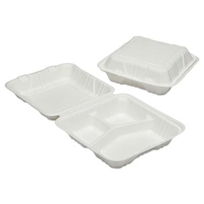 6646909 7350016646909 9 X 9 X 3 In. Clamshell Hinged Lid Togo Food Containers, 3 Compartment