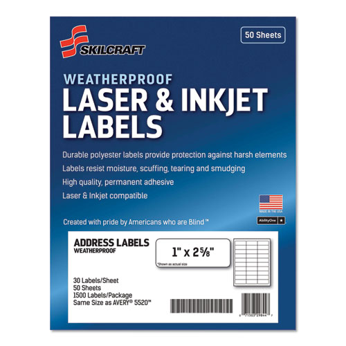 6736516 7530016736516 1 X 2.62 In. Weatherproof Laser & Inkjet Mailing Labels - White, 1500 Lables