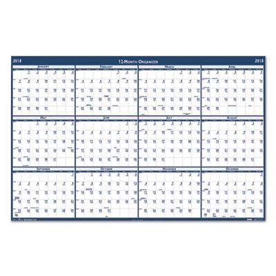 6008025 7510016008025 24 X 37 In. 2019 Two-sided Dry Erase Wall Calendar - White & Blue