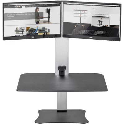 Dc450 High Rise Electric Dual Monitor Standing Desk Workstation, Black & Silver