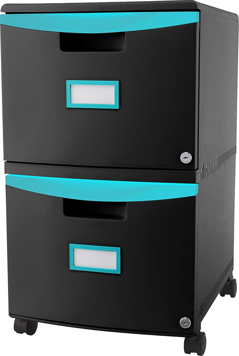 61315u01c 2-drawer Mobile Filing Cabinet - Black & Teal
