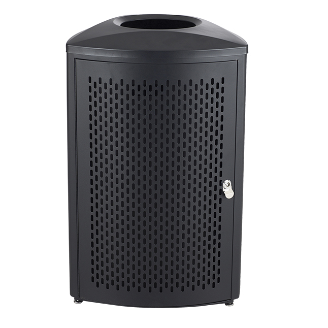 13 Gal Triangle With Open Top Dome Steel Indoor Waste Receptacle, Black