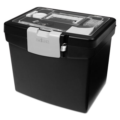 61504u01c Portable File Box With Large Organizer Lid, Black