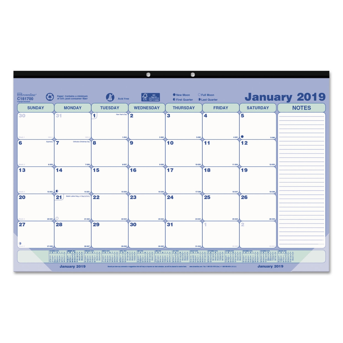 Redc181700 Monthly Desk Pad Calendar For 2019, 17.75 X 10.87 In.