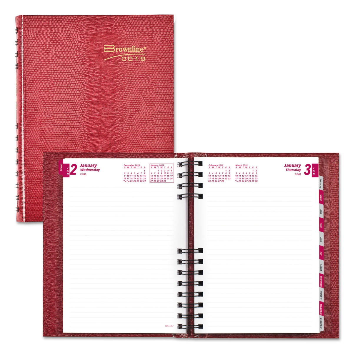Redcb389cred Coilpro Daily Planner, Ruled 1 Day & Page For 2019, Red - 8.25 X 5.75 In.