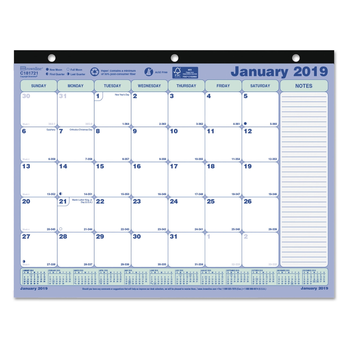 Redc181721 Monthly Desk Pad Calendar For 2019, 11 X 8.5 In.