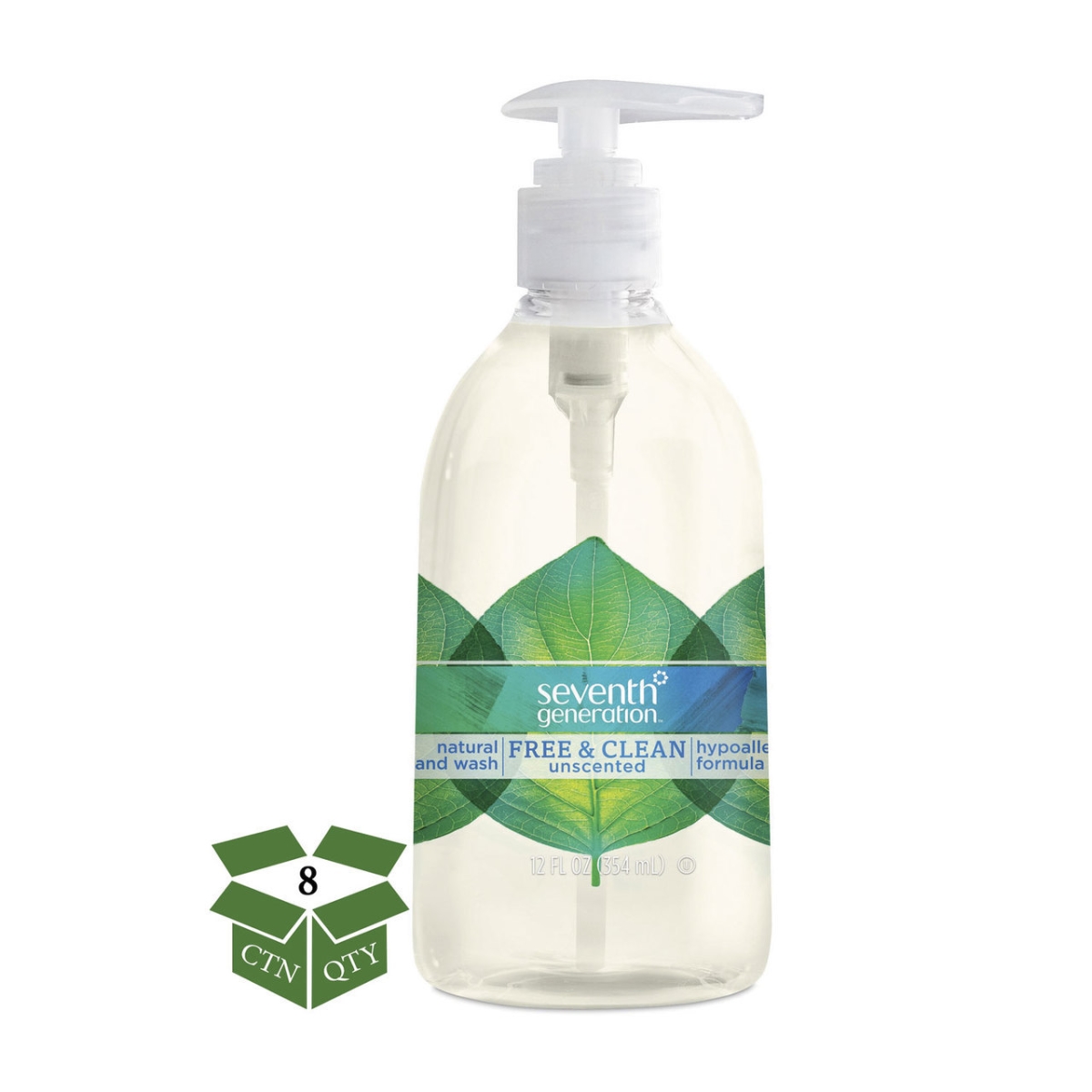 44729ct 12 Oz Free & Clean Natural Hand Wash Pump Bottle, Unscented - 8 Per Pack