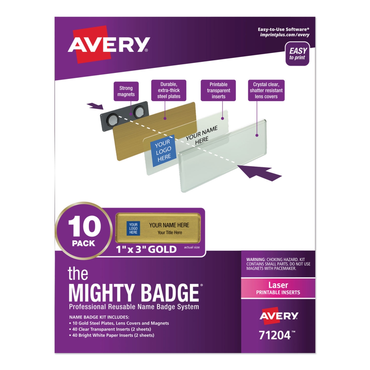 Ave71204 Horizontral Mighty Badge - Gold, Pack Of 10