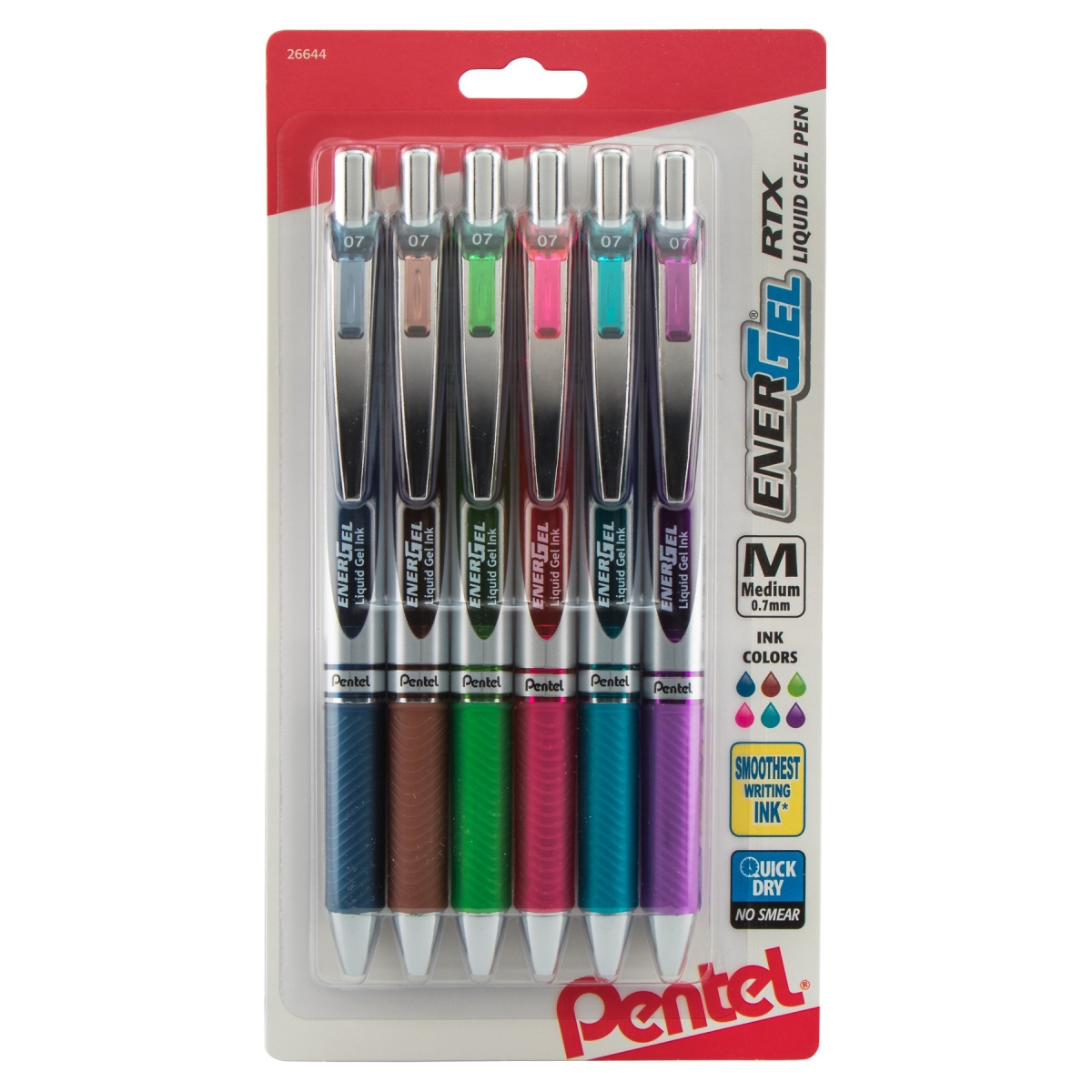 Of America Bl77bp6m1 Medium Steel Tip Gel Pens, Assorted Color - 6 Per Pack