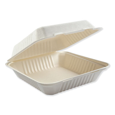 Hingewf1cm9 9 X 9 In. Bagasse Molded Fiber Food Containers With Hinged-lid, White