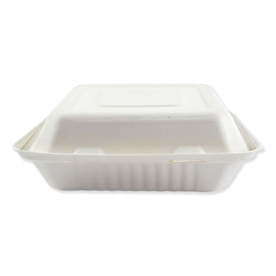 Hingewf3cm9 9 X 9 In. Bagasse Molded Fiber Food Containers With Hinged-lid, White - 3 Compartments