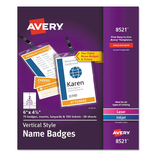 Ave8521 Lanyard-style Badge Holder With Laser & Inkjet Inserts, White - 75 Per Pack