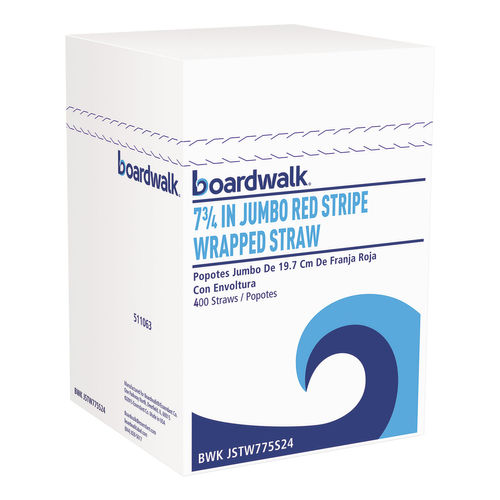 Bwkjstw775s24pk 7.75 In. Wrapped Jumbo Straws With Stripe - 400 Per Pack