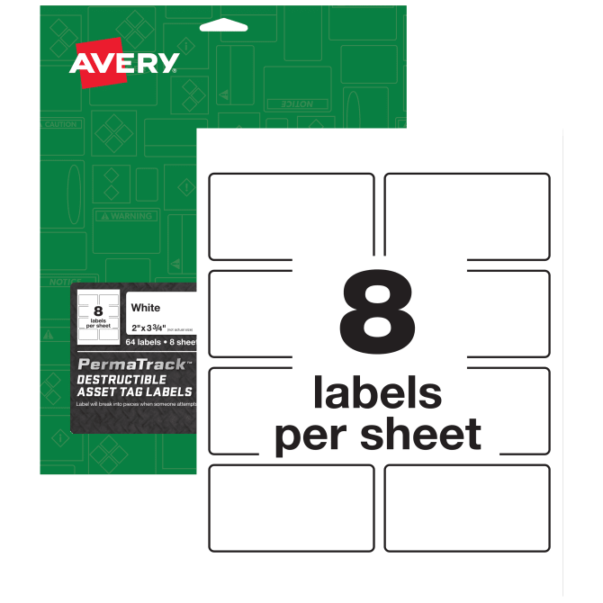 60539 3.75 X 2 In. Permatrack Destructible Asset Tag Labels - Pack Of 64