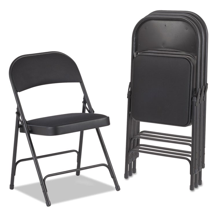 Alera Fc97b Steel Folding Chair With Two-brace Support, Fabric Back Seat - Graphite