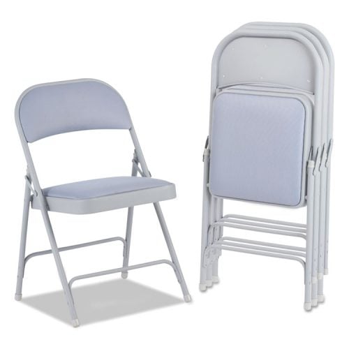 Alera Fc97g Steel Folding Chair With Two-brace Support - Fabric Back Seat, Light Gray