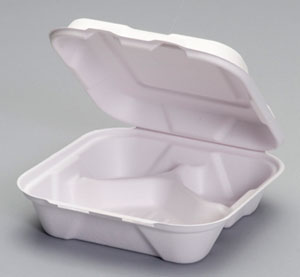 Hf243 Compostable Medium Hinged Fiber 3 Compartment Container - White