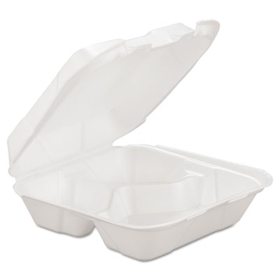 Hingedm3 3 X 8 X 8.25 In. Foam Hinged Carryout Container, 3-compartment - White, 200 Per Case