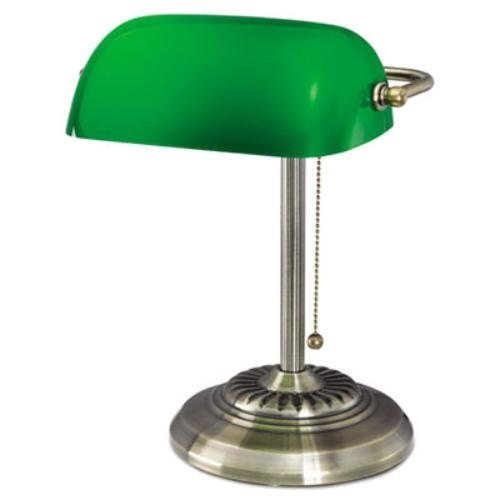 Alera Lmp557ab 14 In. Traditional Bankers Lamp, Green Glass Shade With Antique Brass Base