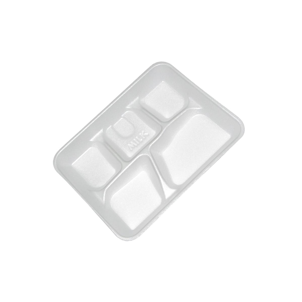 Picture of PCT YTH10500SGBX 8.25 x 10.5 in. Lightweight Foam School 5 Compartment Trays, White