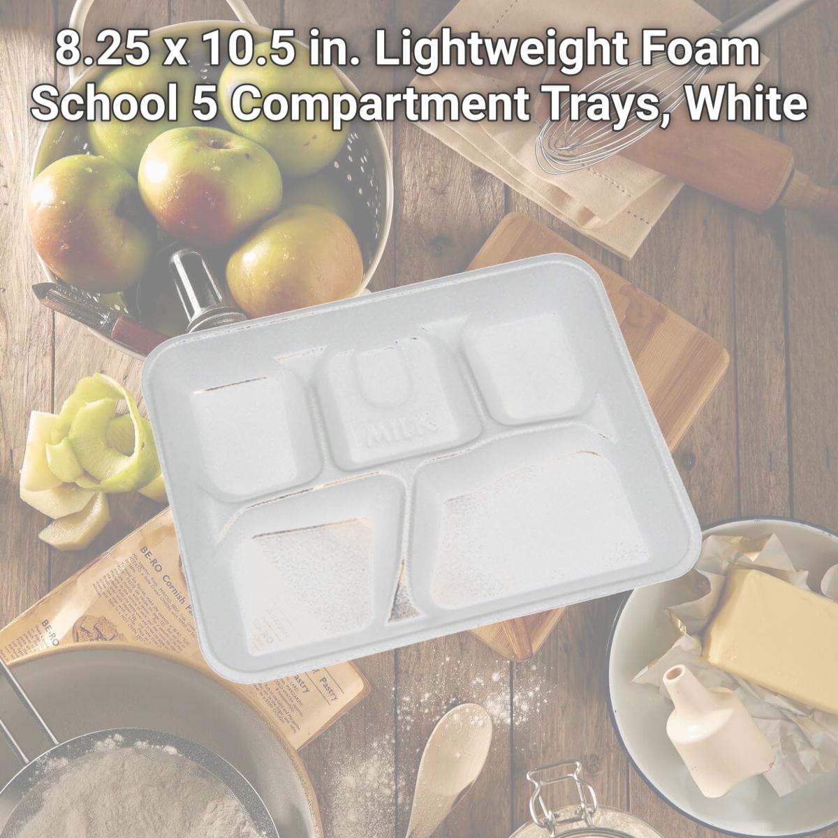Picture of PCT YTH10500SGBX 8.25 x 10.5 in. Lightweight Foam School 5 Compartment Trays, White